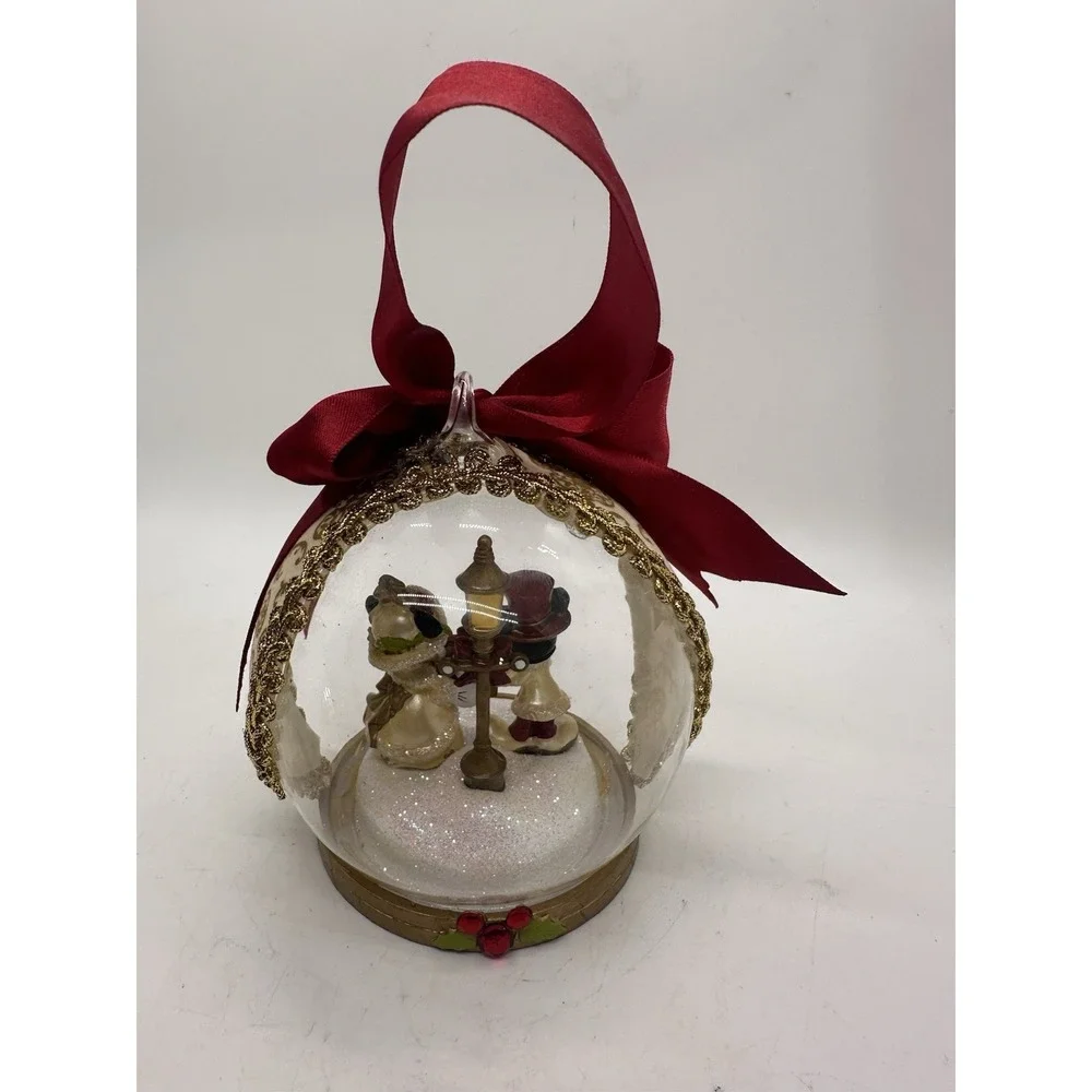 Disney Parks Mickey Minnie Victorian Jeweled Glass Christmas Ornament